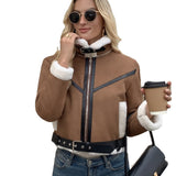 Giacca teddy da donna con colletto e cintura