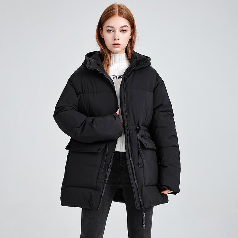 Parka termico da donna con cappuccio e coulisse in vita