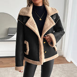 Giacca da donna in similpelle con fodera teddy e bottoni