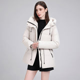 Parka imbottito da donna con cappuccio e vita regolabile