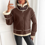 Giacca da donna in similpelle con fodera teddy e zip