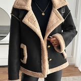 Giacca da donna in similpelle con fodera teddy e bottoni