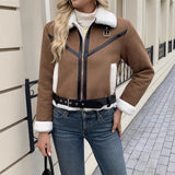 Giacca teddy da donna con colletto e cintura