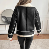 Giacca da donna in similpelle con fodera teddy e zip