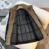 Parka invernale da donna con collo in pelliccia sintetica removibile