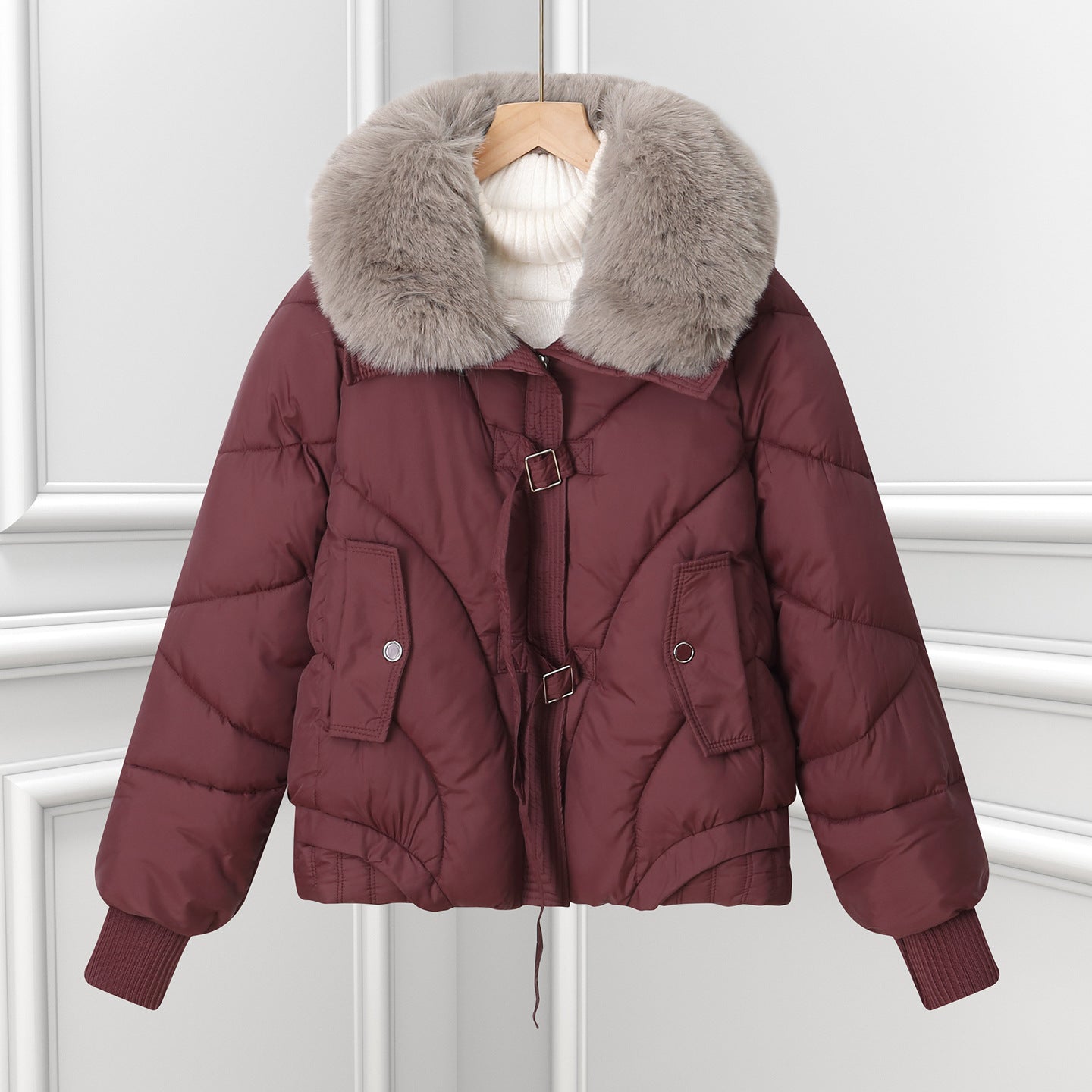 Giacca corta stile aviator con collo a scialle e coulisse