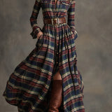 Giovanna | Retro Plaid Belted Maxi Dress