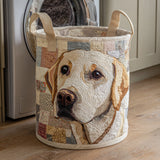 Cesto portabiancheria trapuntato con Labrador in stile rustico NCU0HNH444