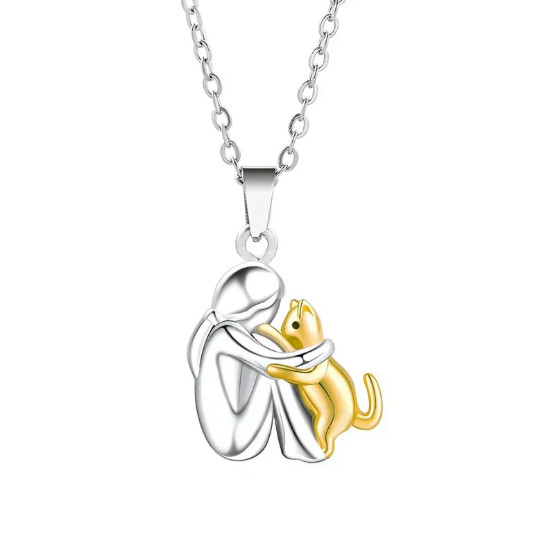 Necklace with a cat hug pendant