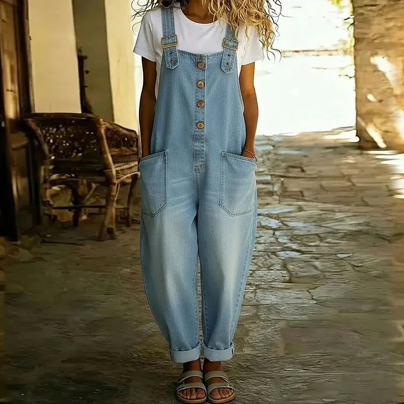 MAE | SALOPETTE IN DENIM CON SPALLINE REGOLABILI