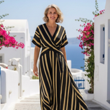 Élisa | Vestido Midi a Rayas con Escote en V y Manga Corta