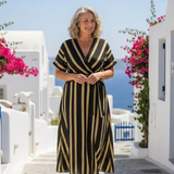 Élisa | Vestido Midi a Rayas con Escote en V y Manga Corta