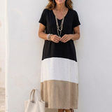 Claudia | Abito midi con scollo a V e maniche corte bicolore