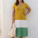 Claudia | Abito midi con scollo a V e maniche corte bicolore
