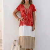 Claudia | Abito midi con scollo a V e maniche corte bicolore