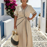 Auriane | Vestido Midi con Escote en V y Cintura Fruncida