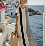 Lou | Vestido Maxi a Rayas con Escote Redondo y Manga Corta