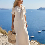 Noemi | Abito Maxi con Scollo Rotondo, Maniche Corte e Tasche