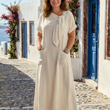 Noemi | Abito Maxi con Scollo Rotondo, Maniche Corte e Tasche