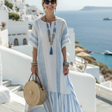 Apolline | Vestido Maxi a Rayas con Escote Redondo y Manga Corta