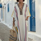 Madeleine | Vestido Maxi con Manga de Largo Medio y Escote en V