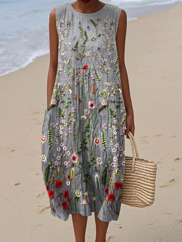 Cara | Abito Midi con Ricamo Floreale
