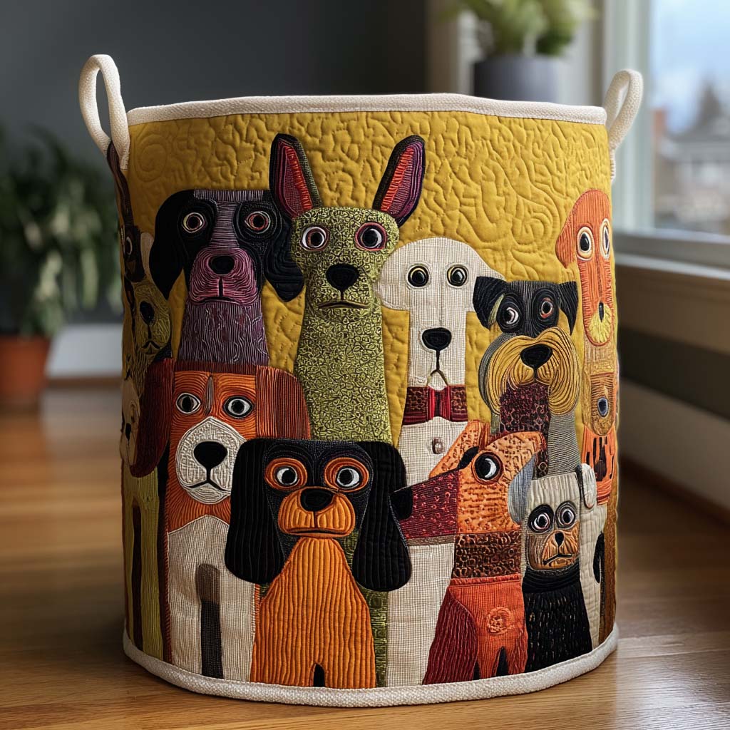 Cesto Trapuntato per Biancheria — Cani Fantasiosi