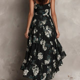 Abito lungo nero senza spalline in stile boho