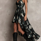 Abito lungo nero senza spalline in stile boho