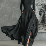 Soraya - Black Pleated Skirt and Fitted Long-Sleeve T-shirt Set