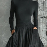 Soraya - Black Pleated Skirt and Fitted Long-Sleeve T-shirt Set