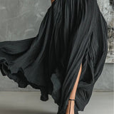 Soraya - Black Pleated Skirt and Fitted Long-Sleeve T-shirt Set