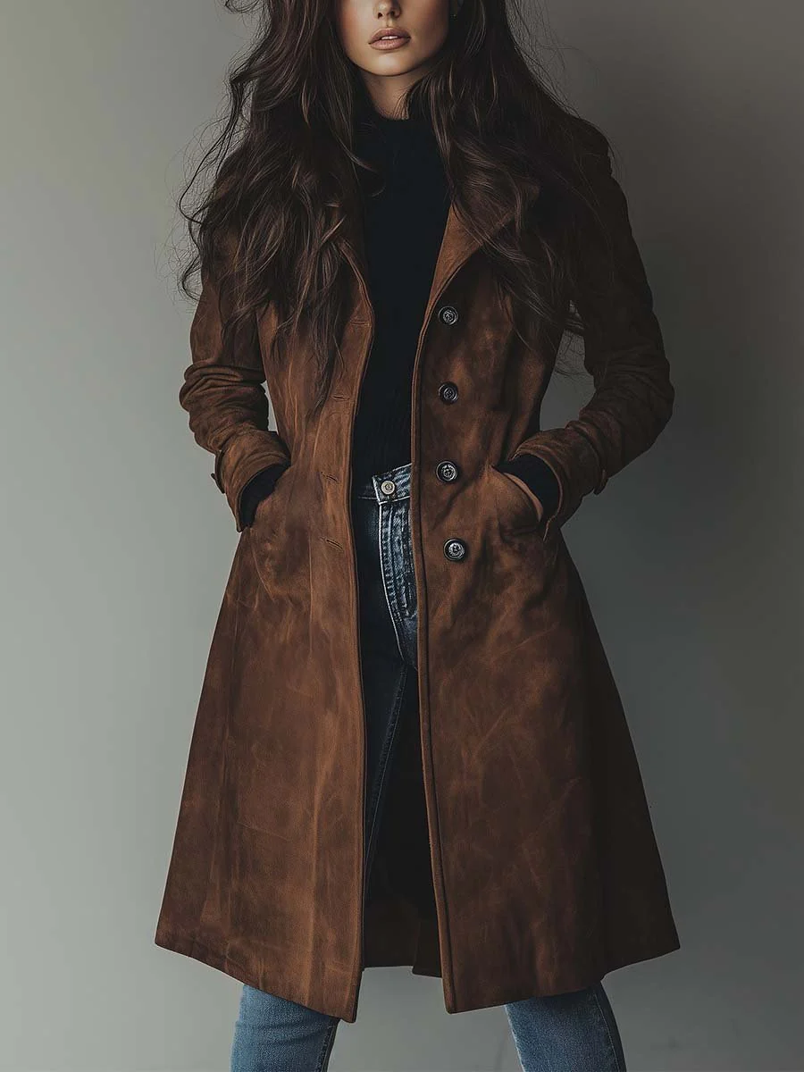 Cappotto lungo da donna stile trench con bottoni