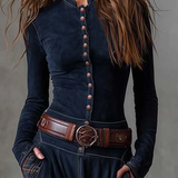 Martina · Vestito lungo vintage in camoscio a quadri blu navy