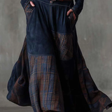 Martina · Vestito lungo vintage in camoscio a quadri blu navy