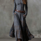 Martina · Vestito lungo vintage in camoscio a quadri blu navy