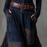 Martina · Vestito lungo vintage in camoscio a quadri blu navy