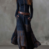 Martina · Vestito lungo vintage in camoscio a quadri blu navy