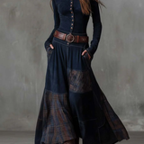 Martina · Vestito lungo vintage in camoscio a quadri blu navy