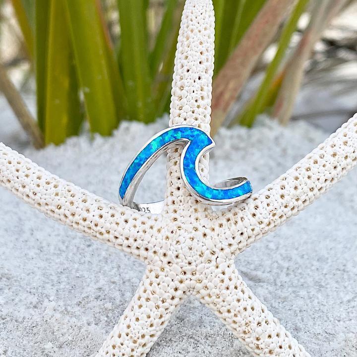 Anello ondulato in argento con opale blu – Immagine 2