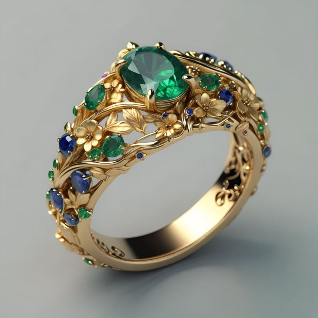 Anello prezioso con smeraldo e zaffiro – Immagine 1
