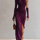 Rosalia - Elegante abito maxi viola sexy a spalla unica