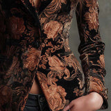 Bertille | Blazer sartoriale con stampa floreale nera e bronzo