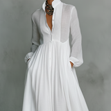 Elisa - Maxi Minimalista con Patchwork, Collo Alto e Maniche Lunghe