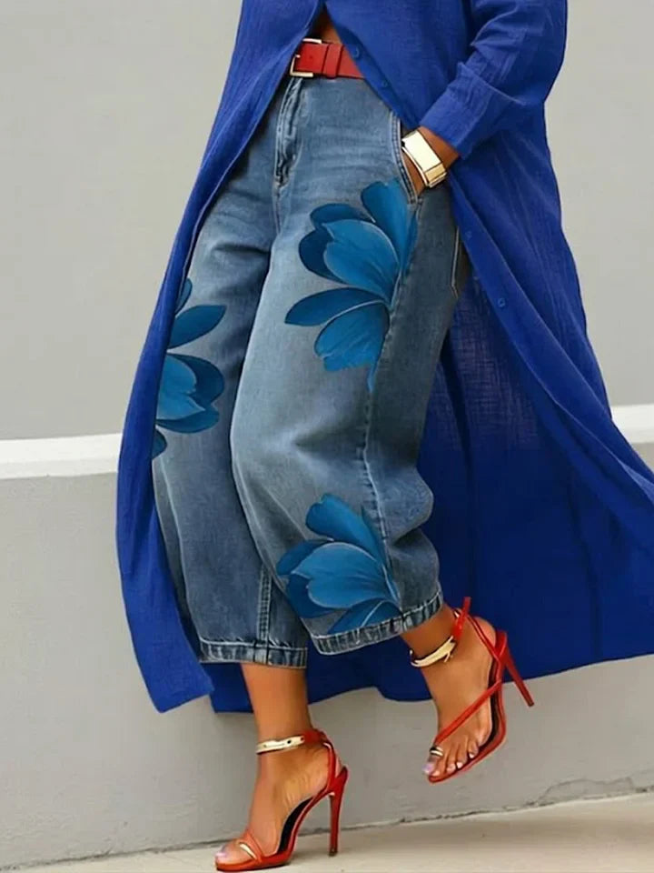 Esley | Camicia lunga e jeans con motivo floreale