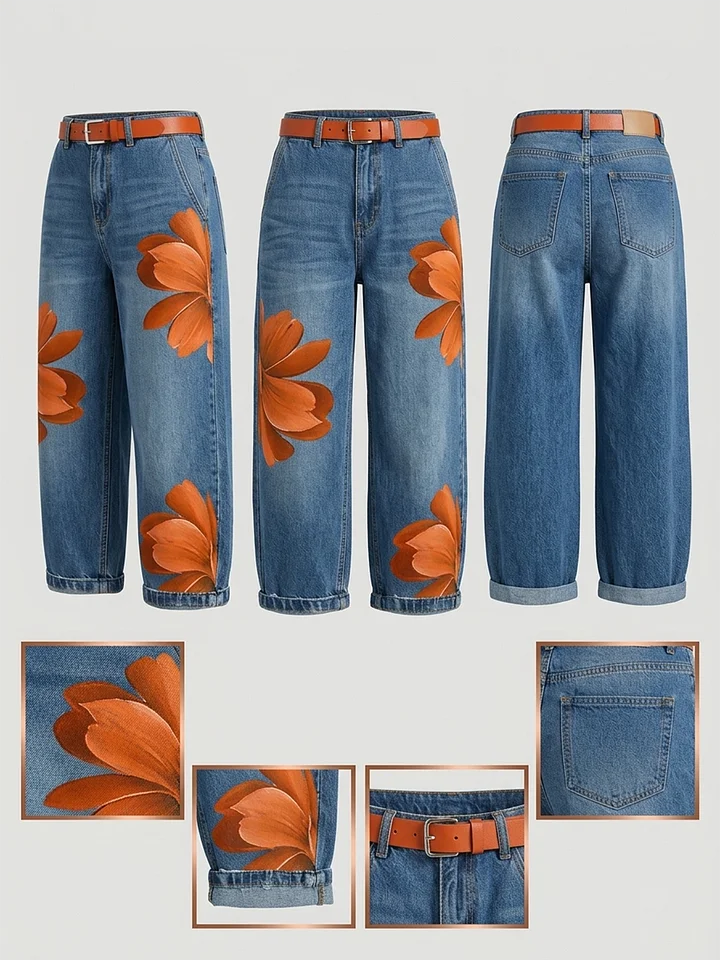 Esley | Camicia lunga e jeans con motivo floreale