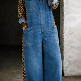 Amanda | Tuta in denim con motivo leopardato