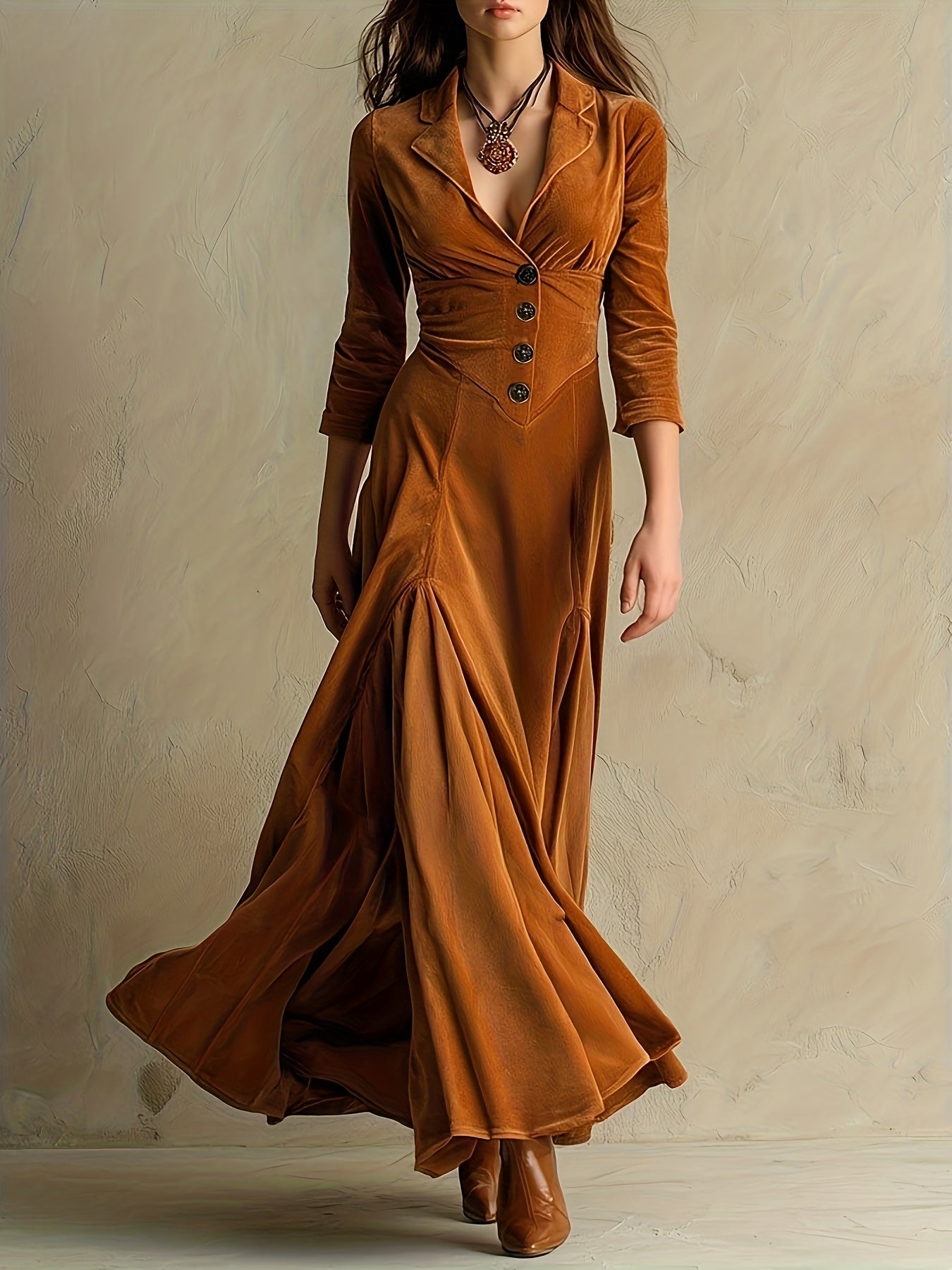 ELOWENNA | ABITO ELEGANTE CON COLLO A BOTTONI E MANICHE 7/8