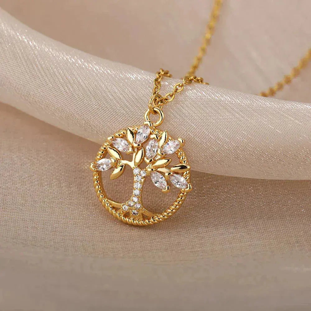 Collana dorata Albero della Vita con zirconi – Immagine 1