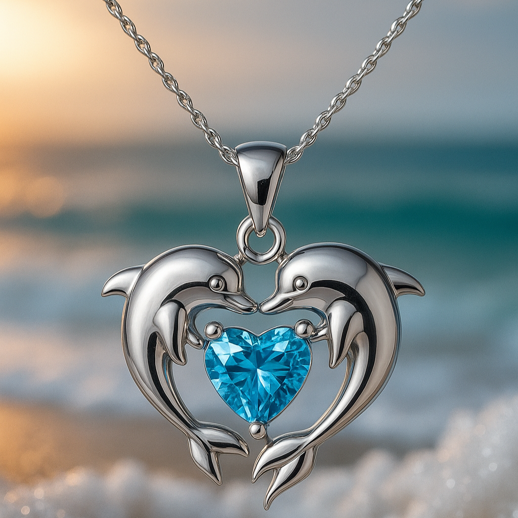 Collana in argento con due delfini e opale senza tempo – Immagine 1
